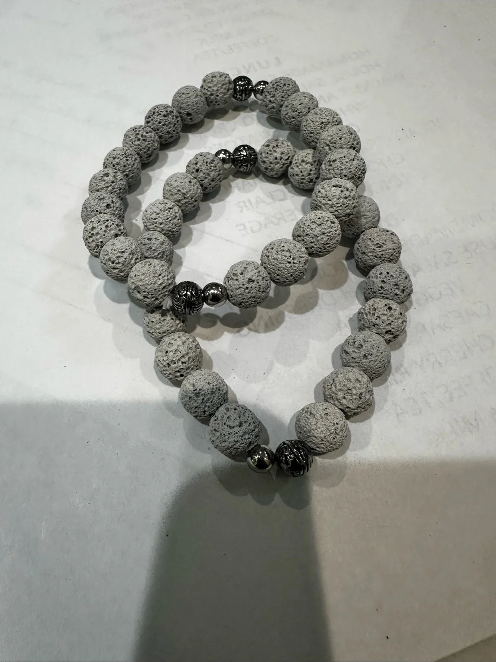 2 pcs Gray Lava Stone Beaded Stretch Bracelet - Unisex